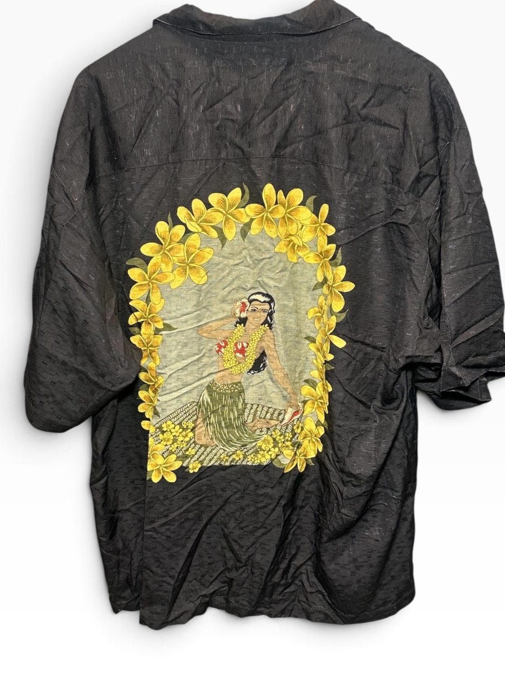 Tommy Bahama  – Silk shirt with Rayon Hula Girl & Golden Plumeria Embroidery XL